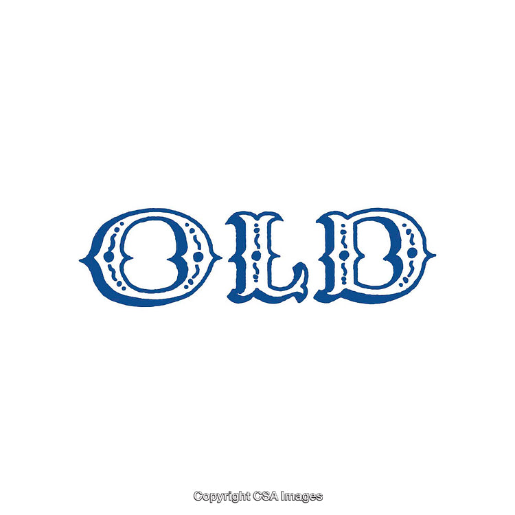 Stylized Blue Old-Fashioned Typography On White Background