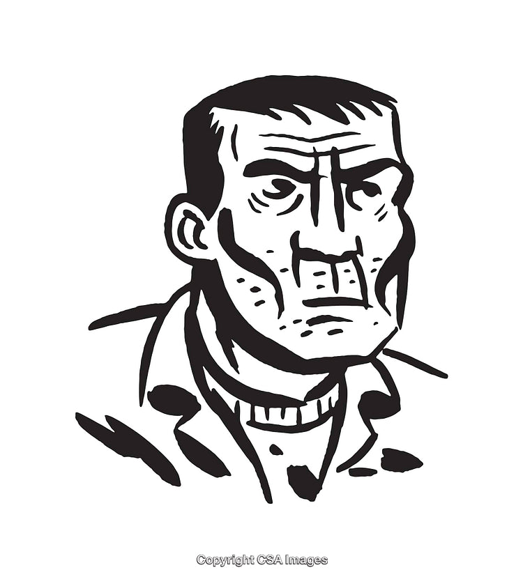 Black and White Illustration of a Pensive Male Face in Line Art Style