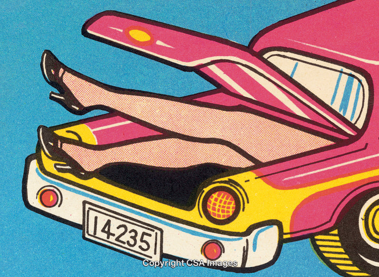Pop Art Illustration of Legs Sticking Out From a Car Trunk