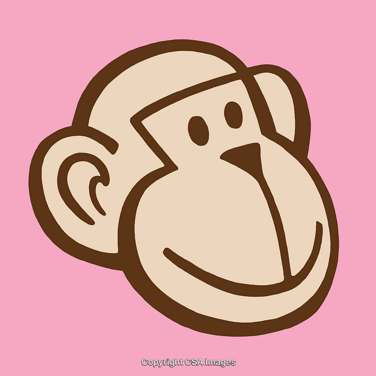 Cute Monkey Cartoon Illustration on Pink Background in Line Art Style