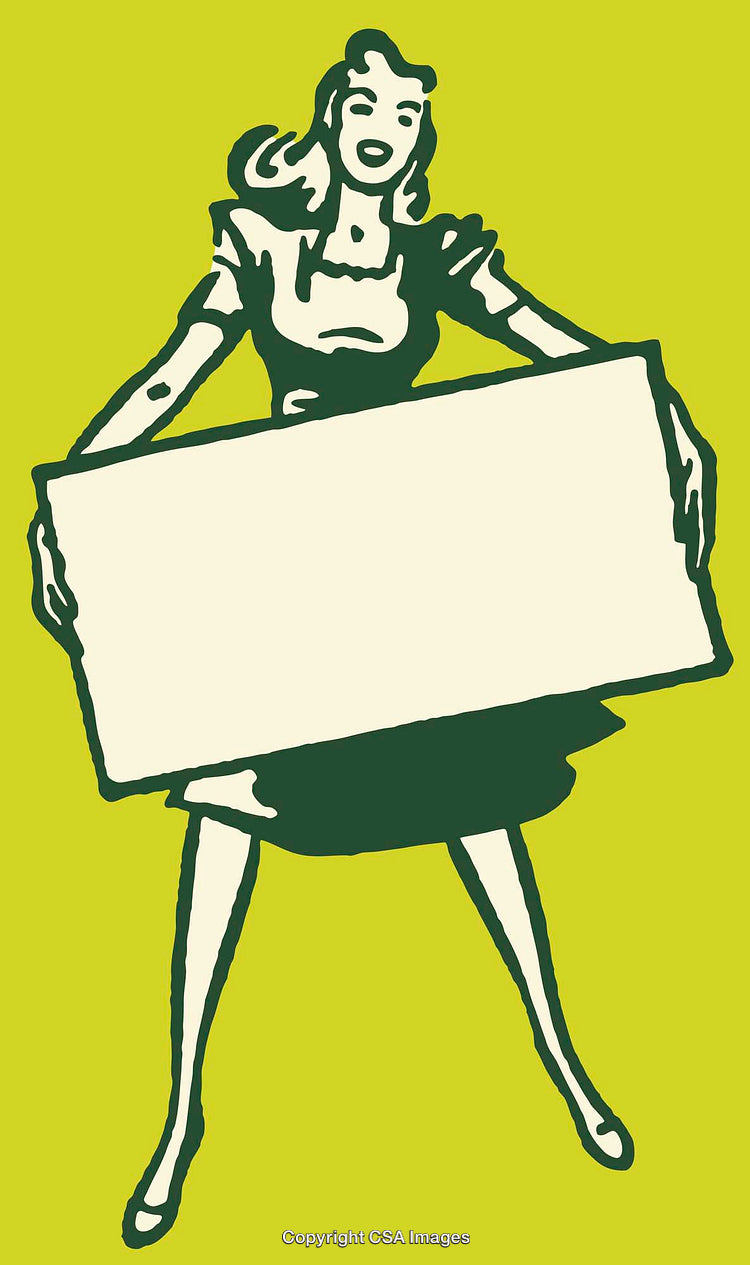 Retro Style Illustration of a Woman Holding a Blank Poster Sign