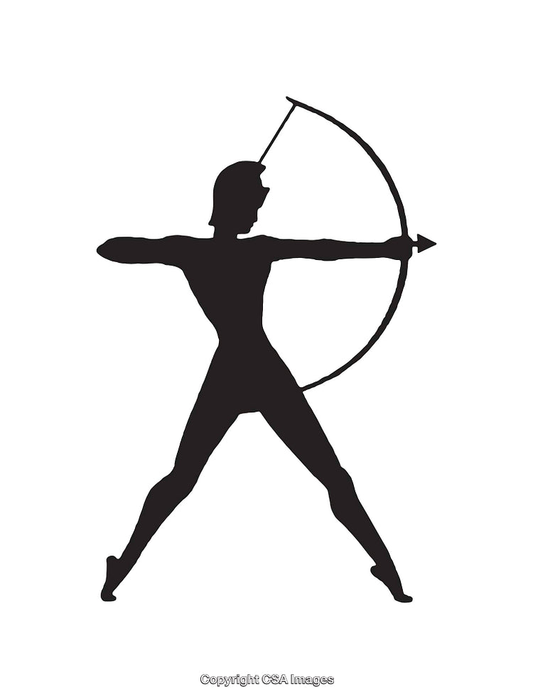 Silhouette of an Archer Aiming Bow and Arrow in Artistic Line Art