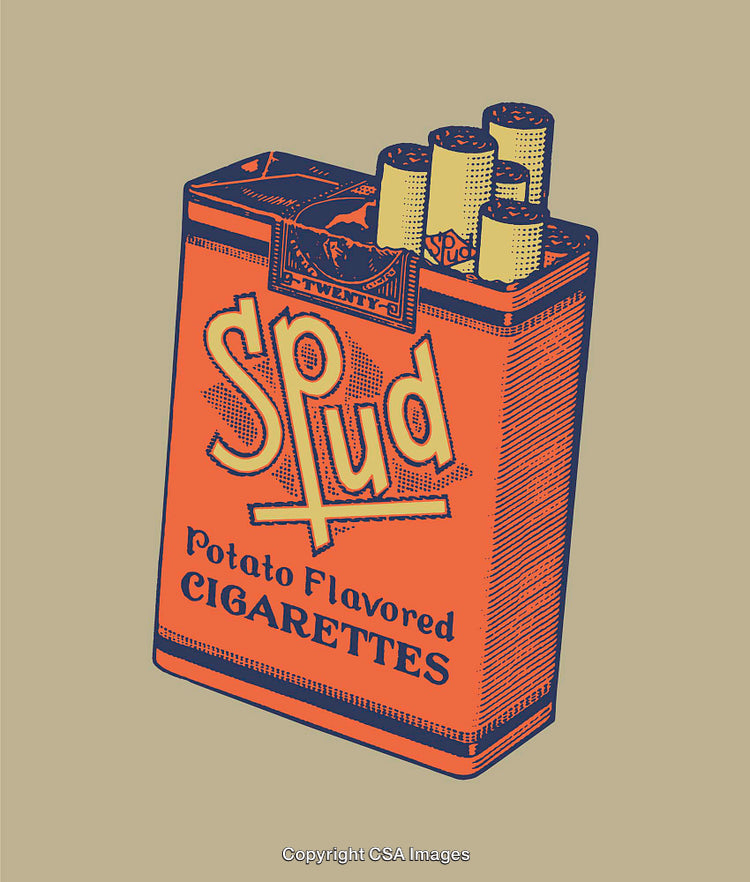 Retro Stylized Packaging of Potato Flavored Cigarettes in Vibrant Colors