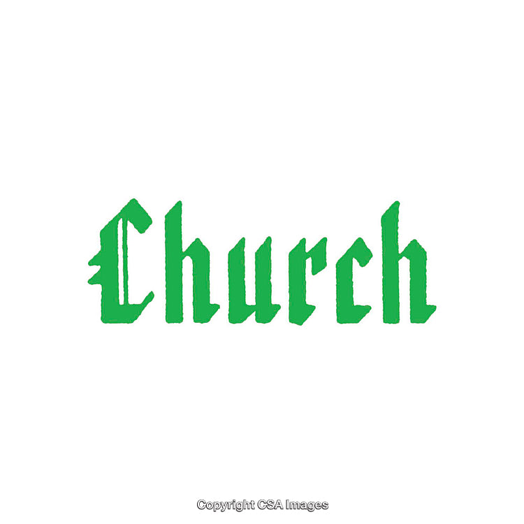 Bold Green Typeface Depicting the Word 'Church' in a Classic Script