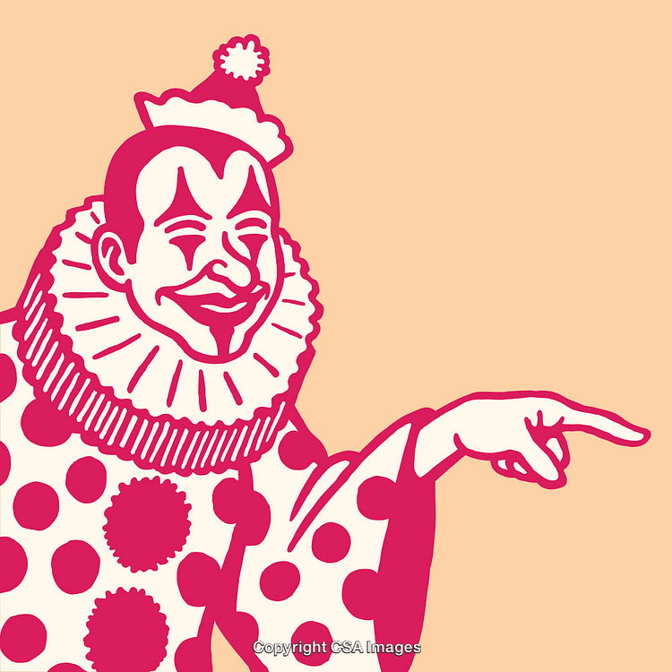 Colorful Line Art Illustration of a Clown with Cheerful Expression and Pointing Hand