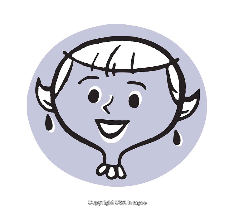 Smiling Cartoon Character with Playful Expression in Purple Background