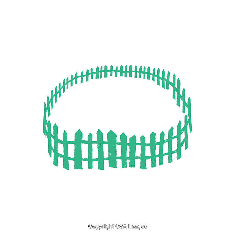 Circular Illustration of a Green Wooden Fence on White Background