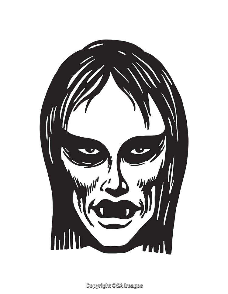 Black And White Line Art Illustration of Creepy Vampire Face