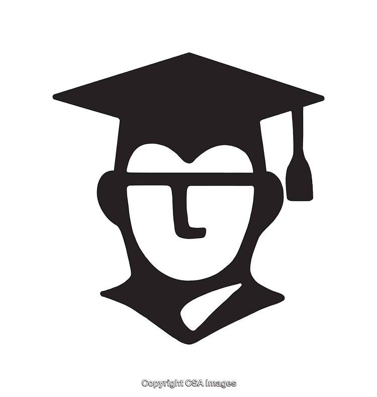 Black and White Icon of a Graduate with Mortarboard Hat