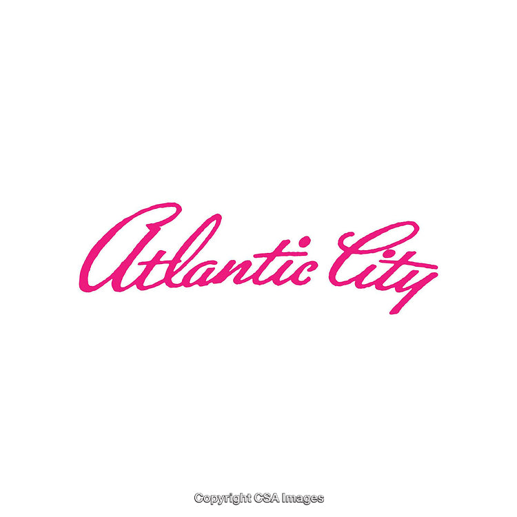 Bright Pink Script Logo Text for Atlantic City on White Background