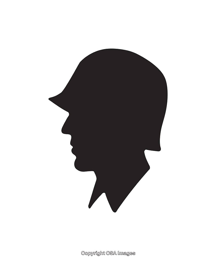 Silhouette of a Soldier's Profile Wearing a Helmet in Black and White
