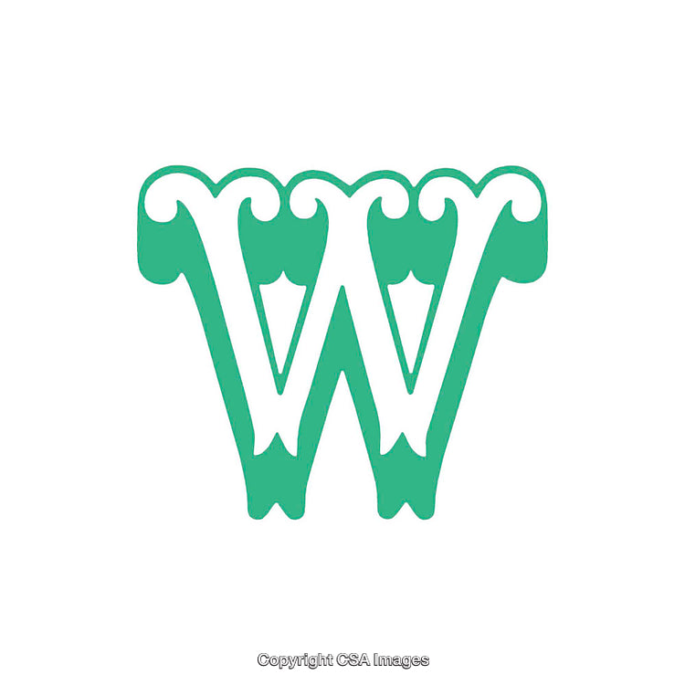 Ornate Green Letter W Design with Decorative Elements on White Background