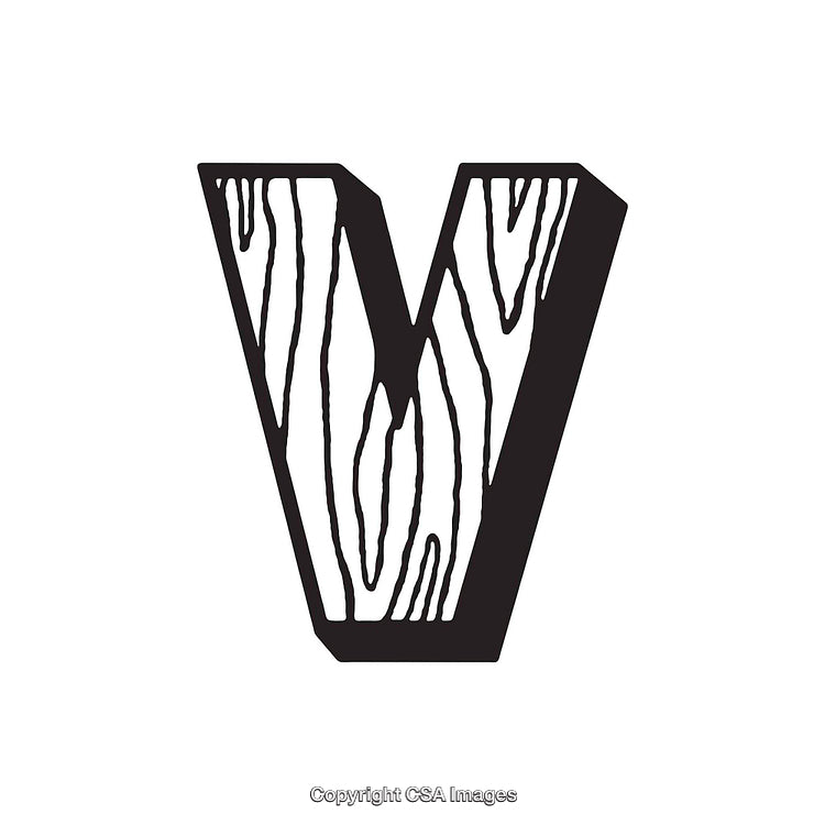 Stylized Letter V With Woodgrain Pattern in Black and White Design