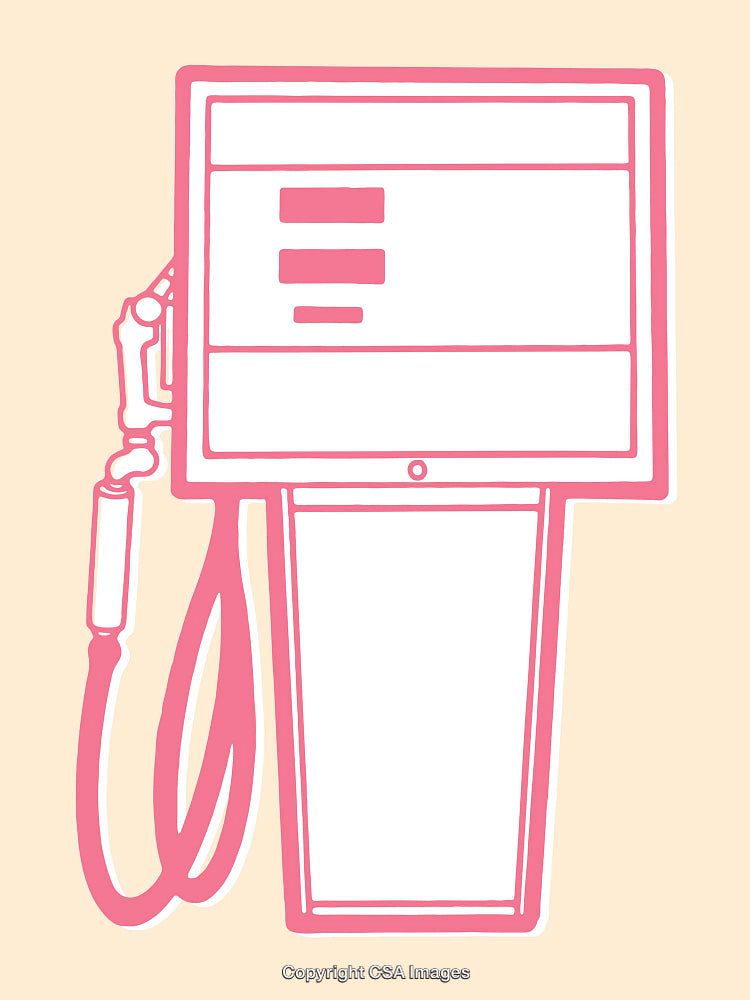 Minimalistic Pink Line Art Illustration of a Gas Pump on Beige Background