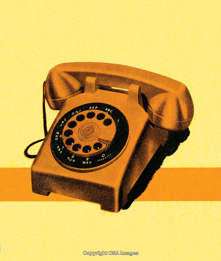 Vintage Yellow Rotary Phone Illustration in Halftone Artistic Style