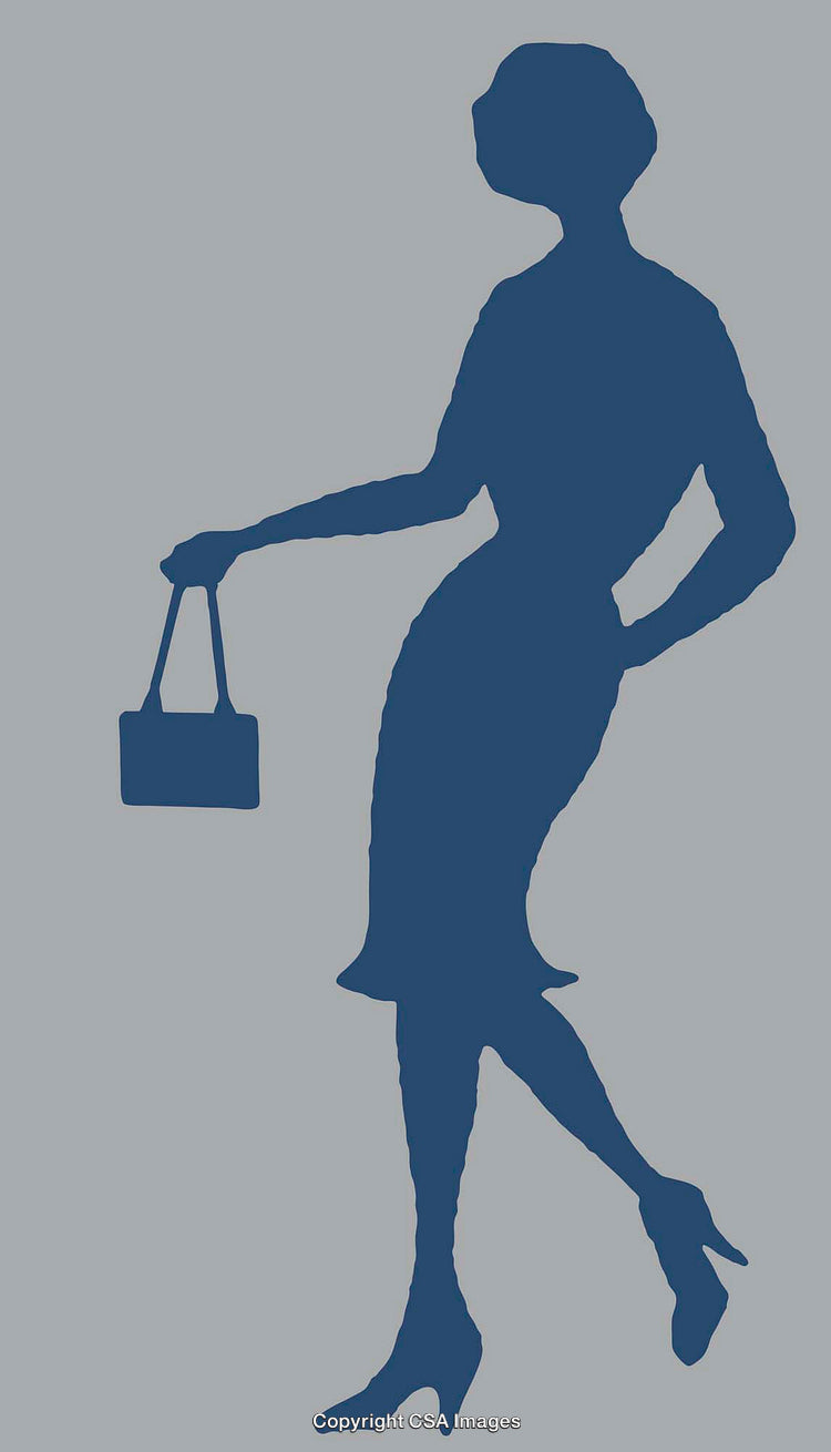 Silhouette Line Art of a Stylish Woman Holding a Purse
