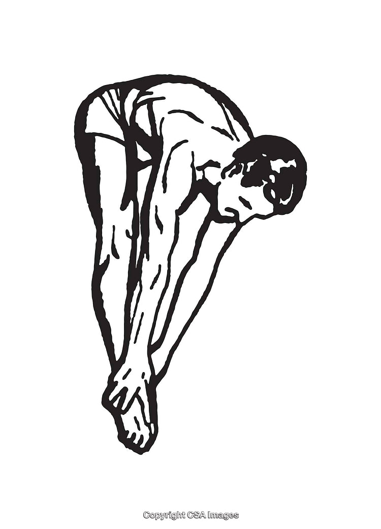 Black and White Illustration of a Diver in An Elegant Tuck Position