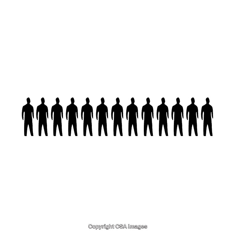 Silhouette Row of People Figures in Monochrome Design