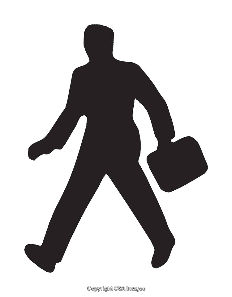 Silhouette of a Walking Businessperson Carrying a Briefcase in Black and White