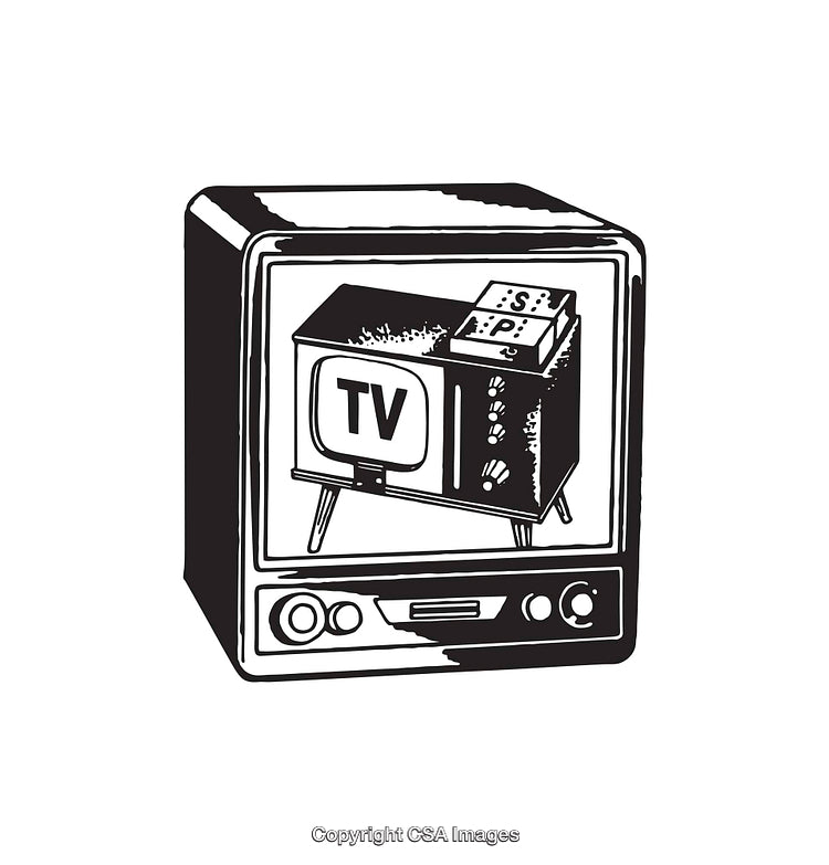 Black and White Retro Television Line Art Illustration with Unique Style