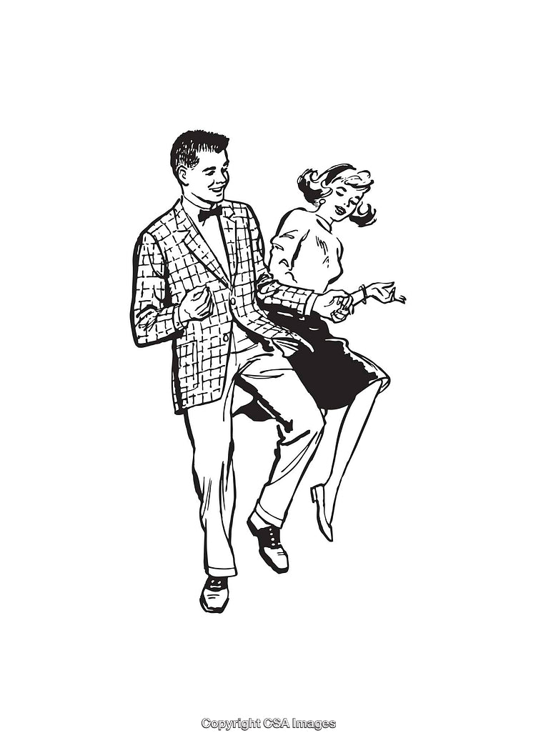 Vintage Illustration of a Couple Dancing with Elegant Attire in Black and White