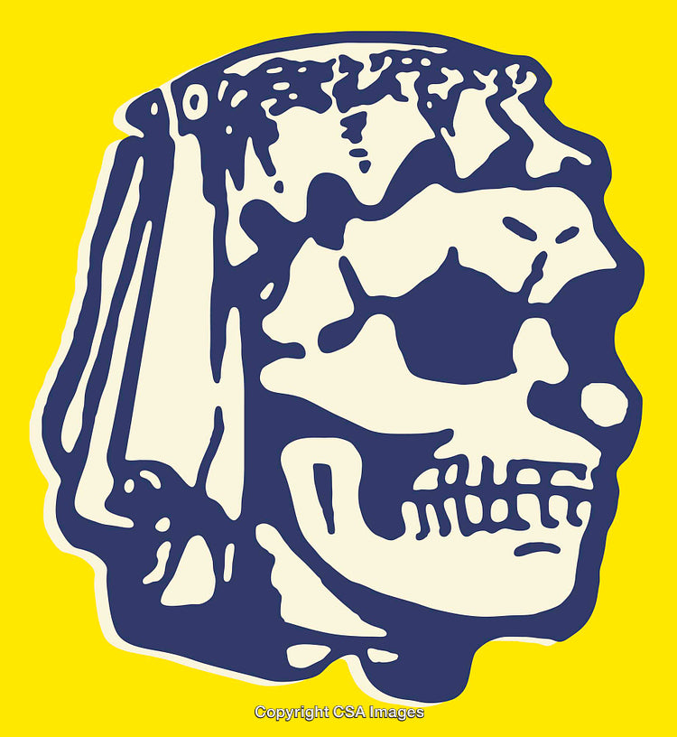 Abstract Color Line Art Illustration of a Skull on a Vibrant Background