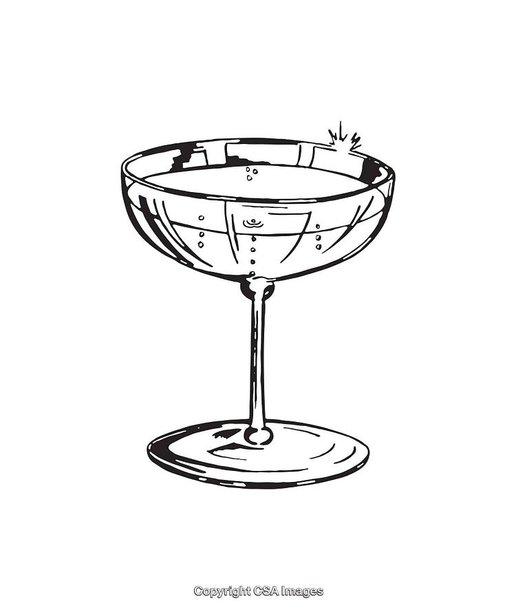Black and White Line Art of a Stylish Champagne Glass