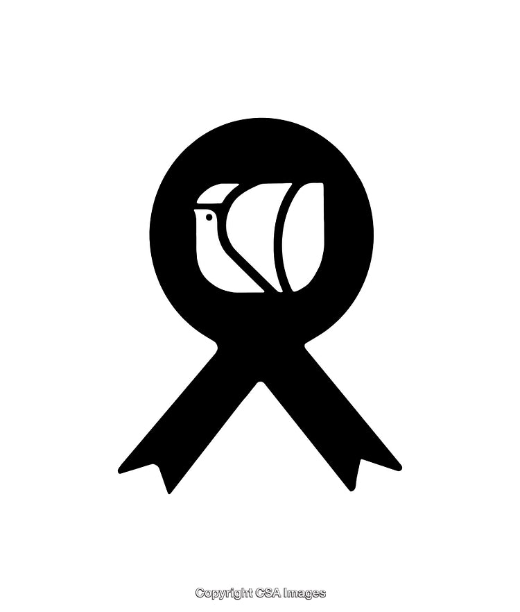 Black and White Icon of a Dove Inside a Circular Ribbon Design