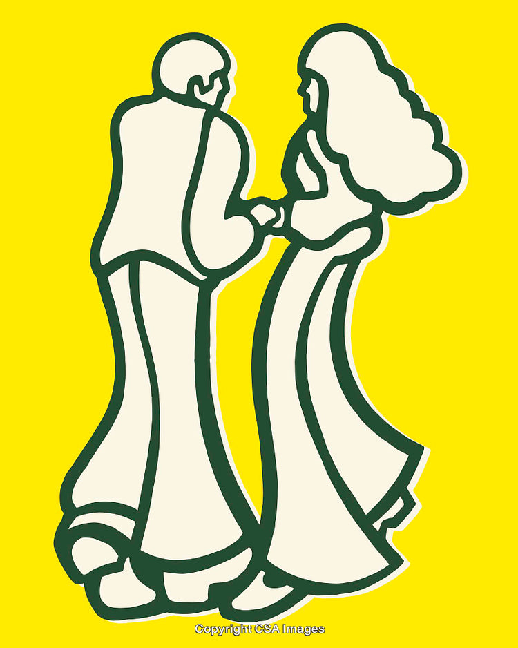 Colorful Retro Line Art of Dancing Couple in Vintage Style Illustration