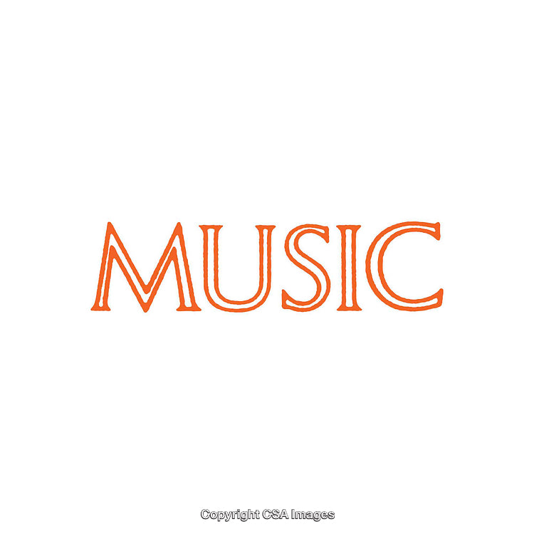 Stylized Orange Typography Displaying the Word Music on White Background