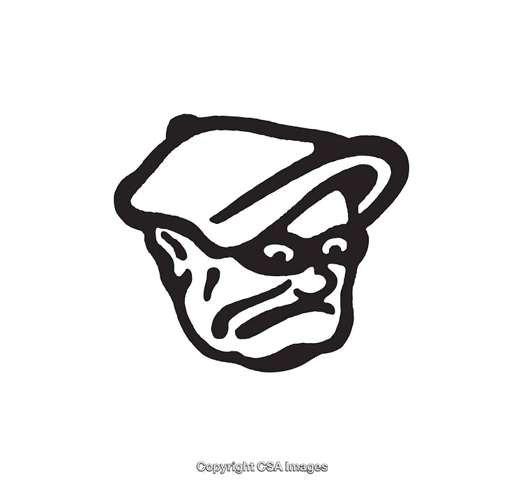 Black And White Drawing of a Man with a Distinctive Hat