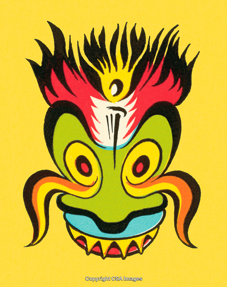 Colorful Abstract Mask Illustration with Yellow Background