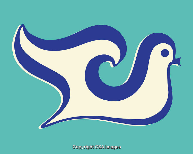 Abstract Blue and Cream Bird Illustration on a Turquoise Background