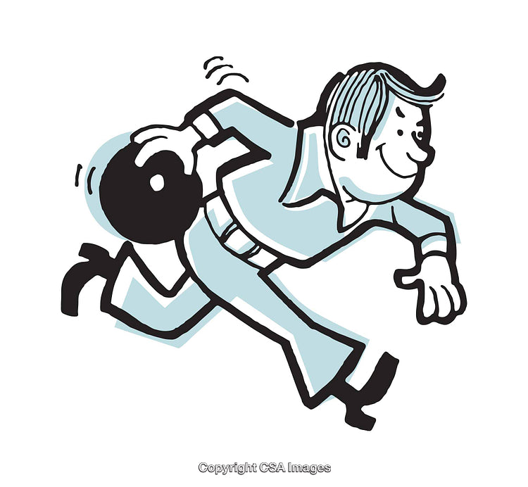 Cartoon Of A Humorous Man Bowling With A Cheerful Expression