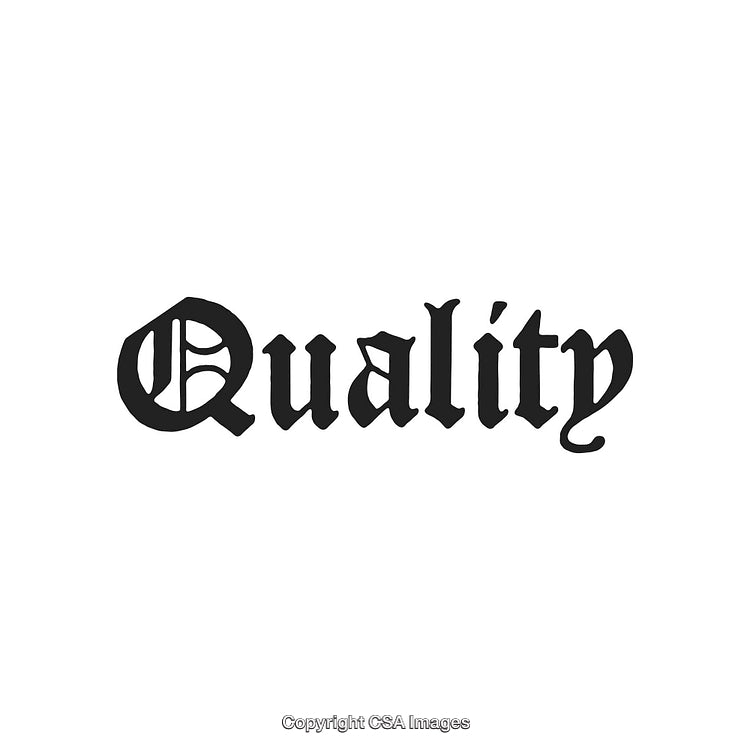 Elegant Blackletter Font Displaying the Word 'Quality' on White Background