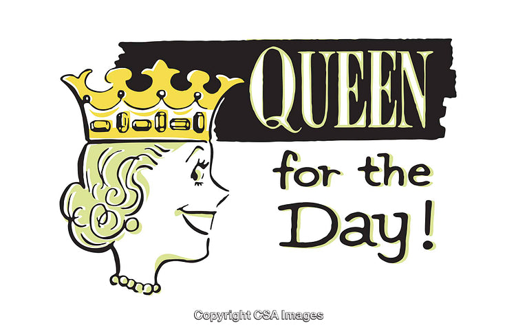 Illustration Featuring a Joyful Crowned Woman Celebrating Queen for the Day