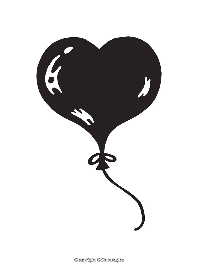 Black And White Heart Shaped Balloon Line Art Illustration
