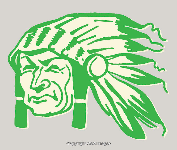 Green Tribal Headdress Line Art Illustration in Minimalist Style
