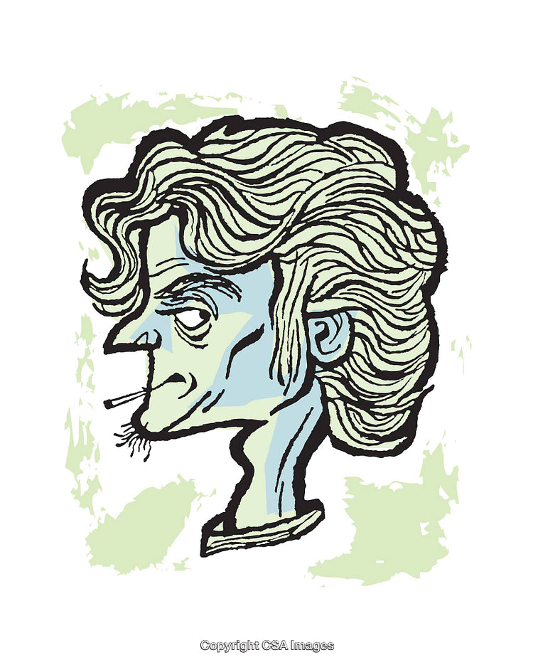Colorful Hand-Drawn Male Character Portrait Illustration with Abstract Features
