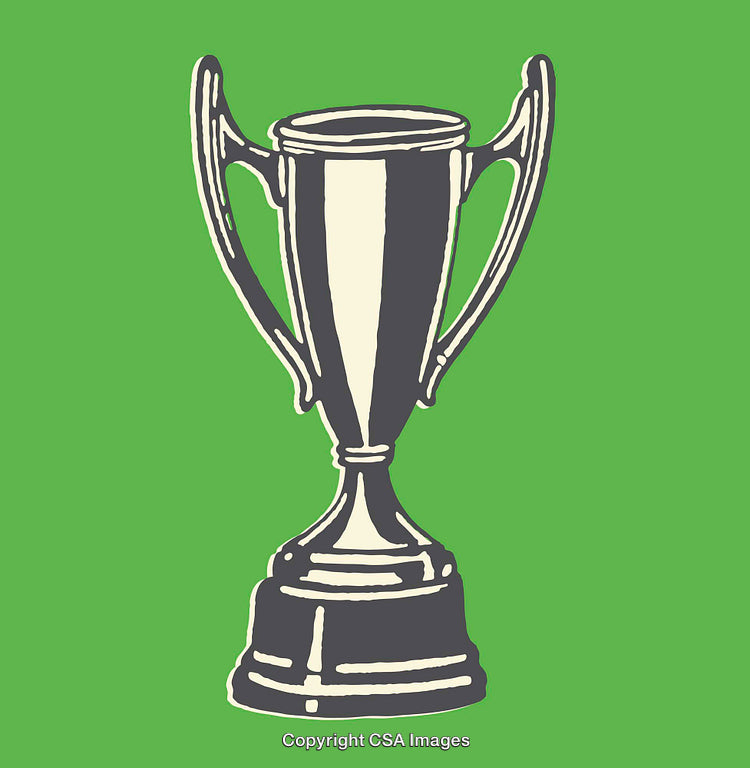 Vintage Trophy Illustration on Solid Green Background, Celebrating Achievement and Victory