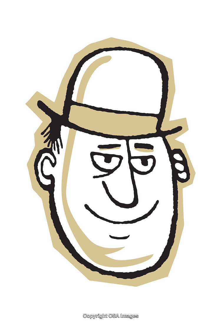 Cartoon Illustration of a Smiling Man Wearing a Hat in Simple Design