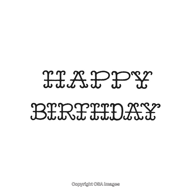 Stylized Happy Birthday Text in Black Ink on a White Background