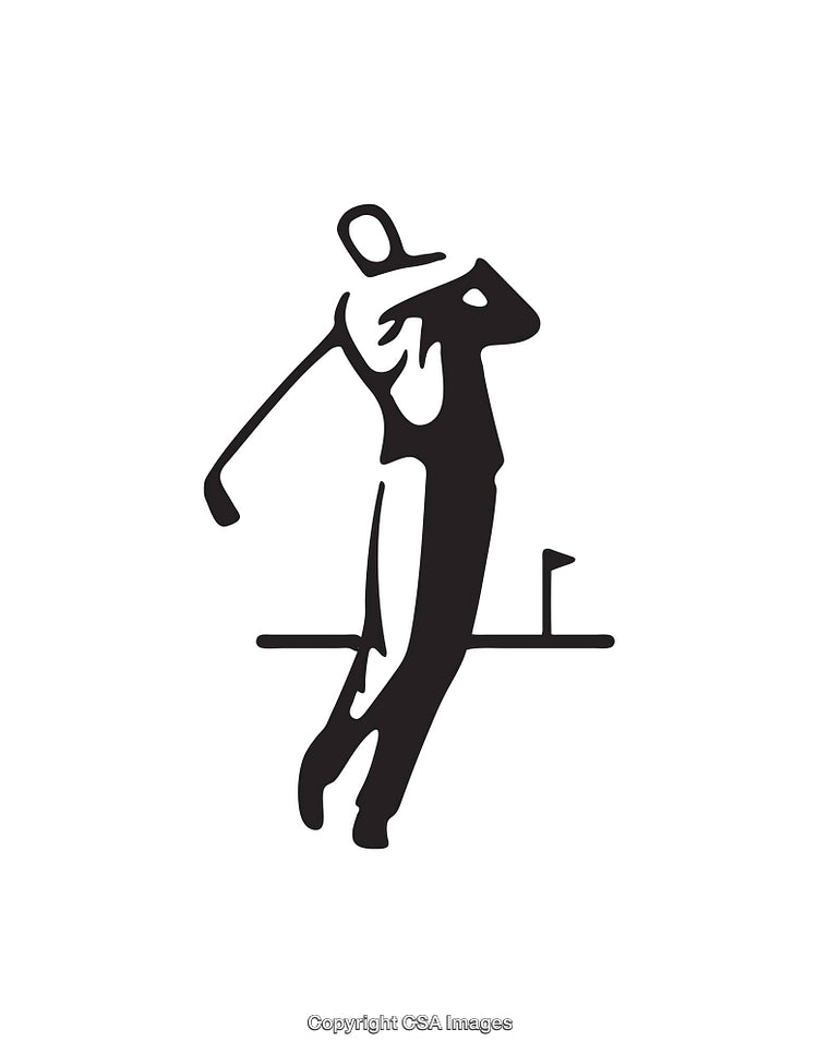 Minimalist Black And White Illustration of a Golfer Swinging a Club