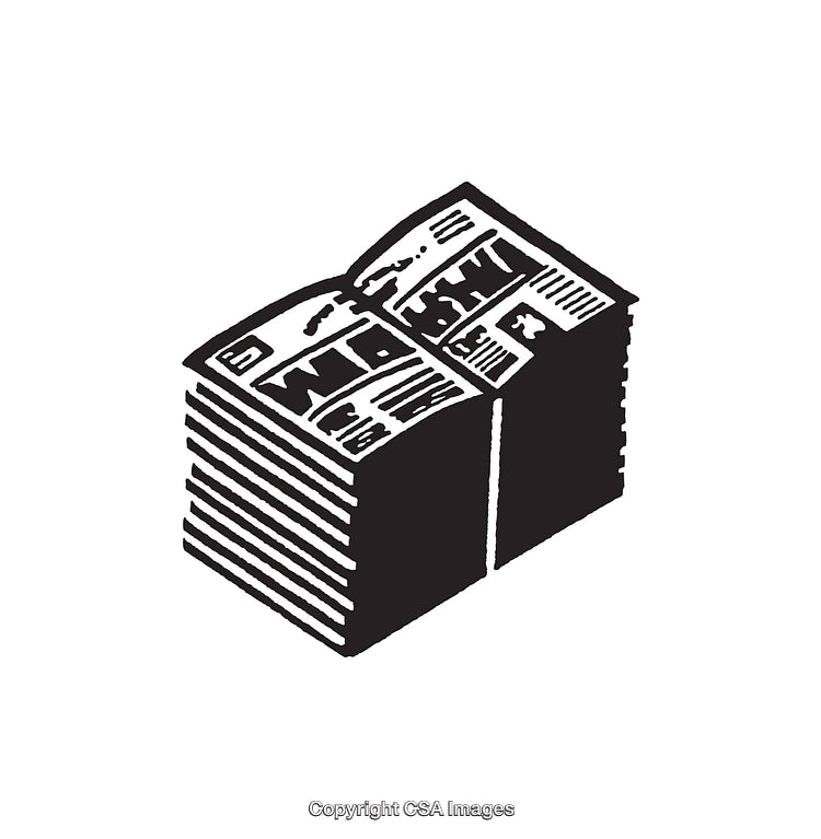 Stack of Newspapers in Black and White Line Art Style