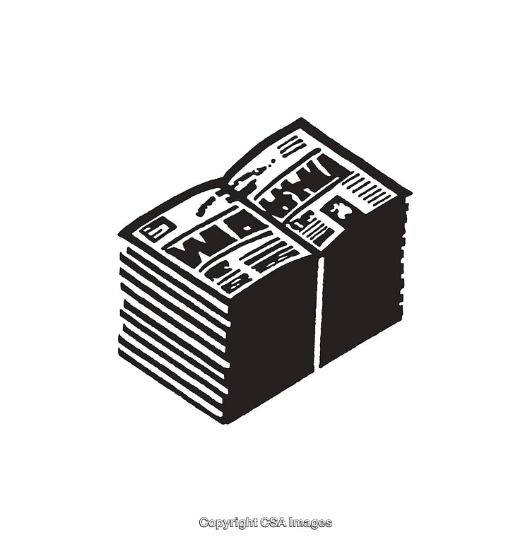 Stack of Newspapers in Black and White Line Art Style