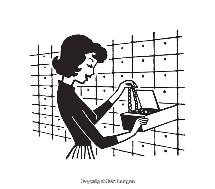 Illustration of Woman Handling Jewelry Box in Secure Vault Room