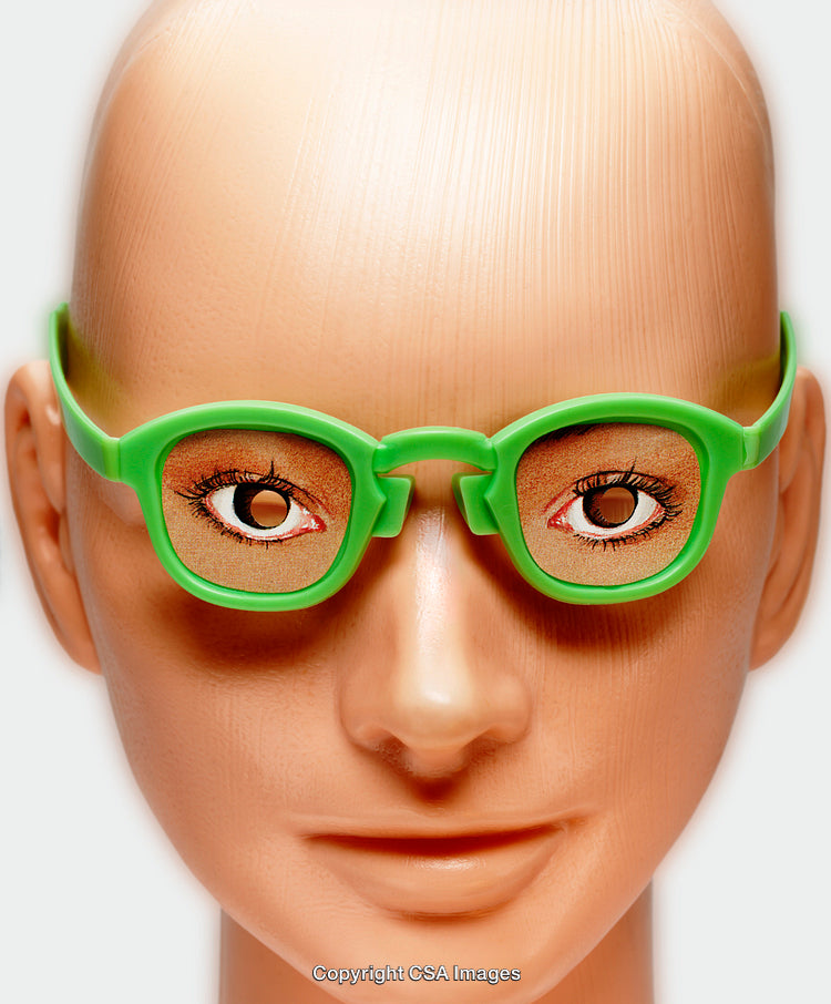 Abstract Plastic Mannequin With Green Frames and Eye Design