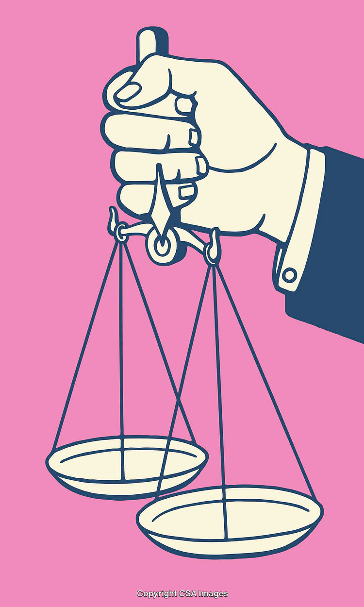 Hand Holding Scales of Justice on Pink Background Symbolizing Fairness
