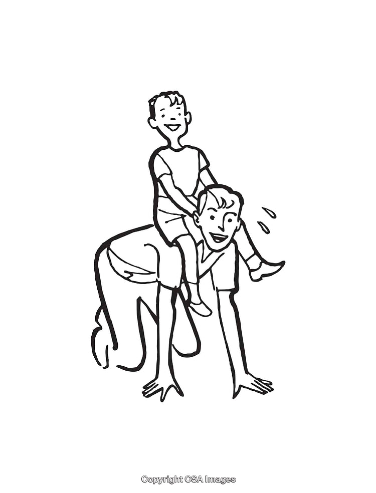 Playful Family Illustration of Child Riding on Parent in Black and White