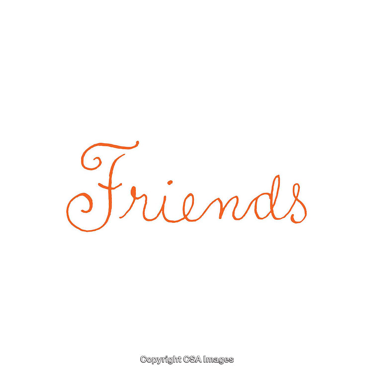 Stylized Orange Word 'Friends' on White Minimalist Background